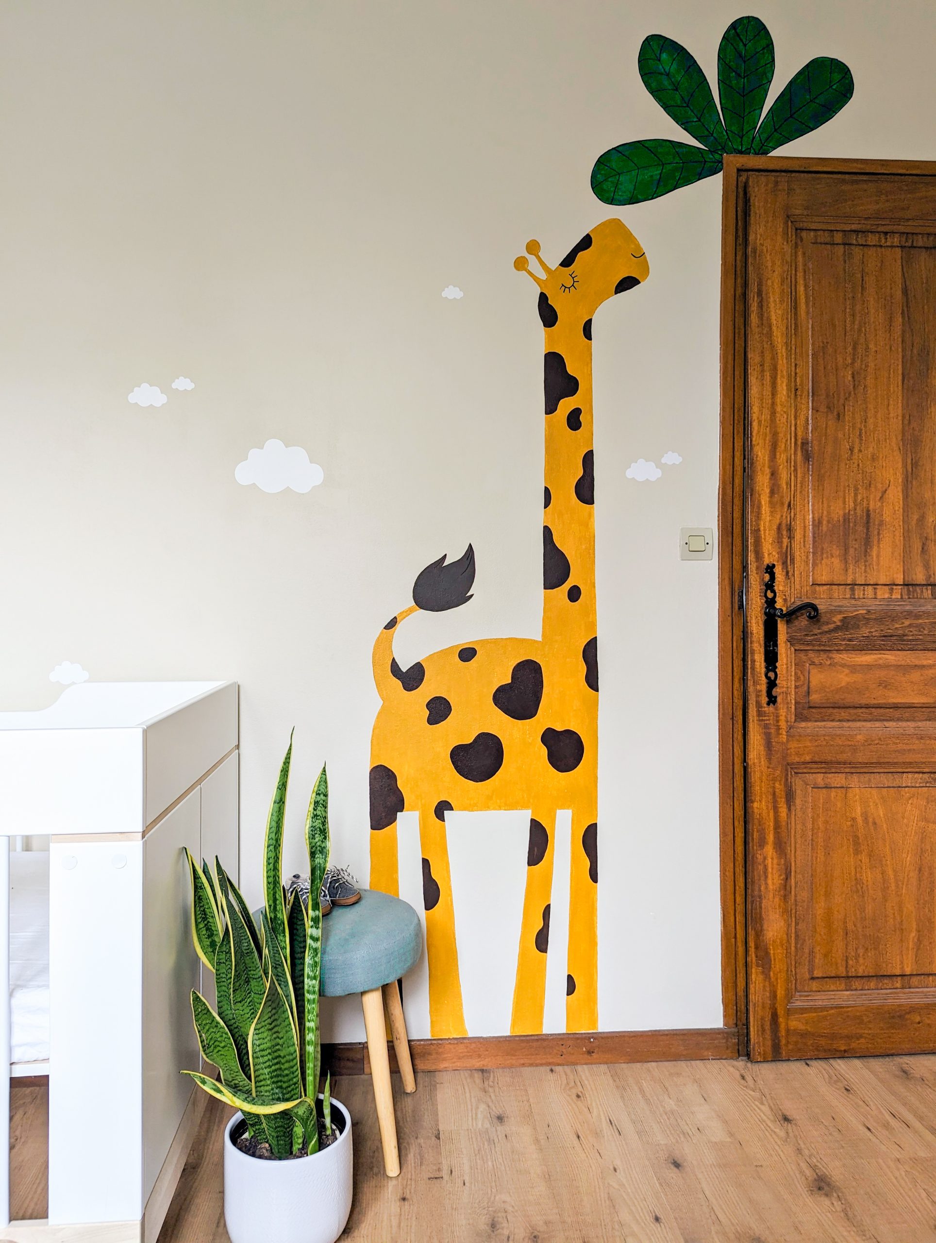 fresque murale girafe