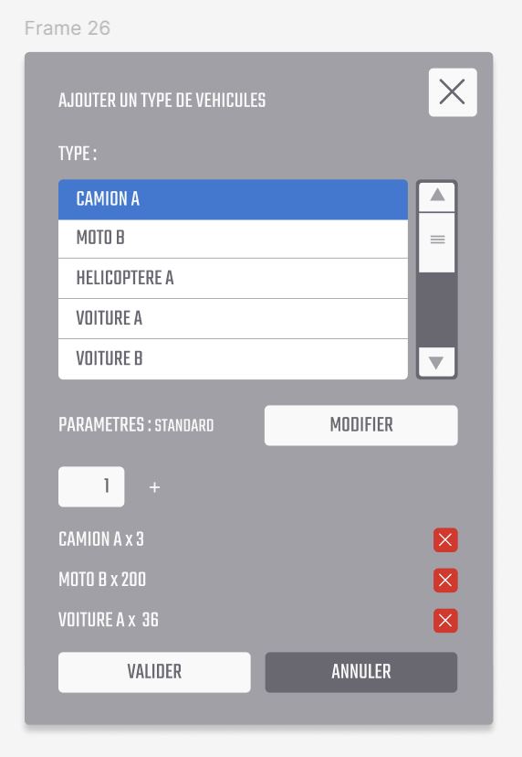 fenêtre modale pour : Gestion des volumes et ajout à la mission.