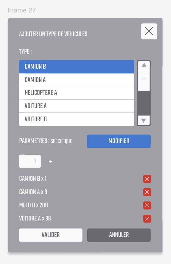 fenêtre modale pour : Accès au mode "Spécifique" pour modifier les unités standards.